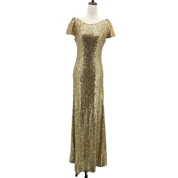 Revelry Womens 6 Dress Sequin Gold Maxi Cap Sleeve Removeable Back Drape Formal - Picture 13 of 13